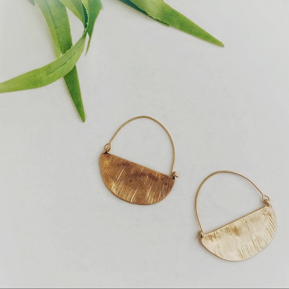 Half Moon Hammered Drop Hoop Earrings in Gold - Picture 7 of 7